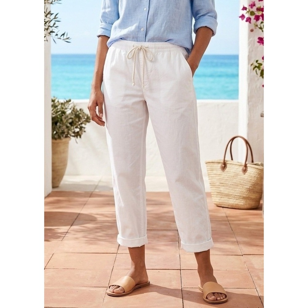 Style&Co Women's Twill Tape Pants Cropped Straight Mid Rise‎ Size XL White NWT